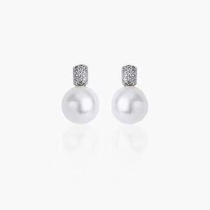 Ladies Silver Pearl Round Earrings 